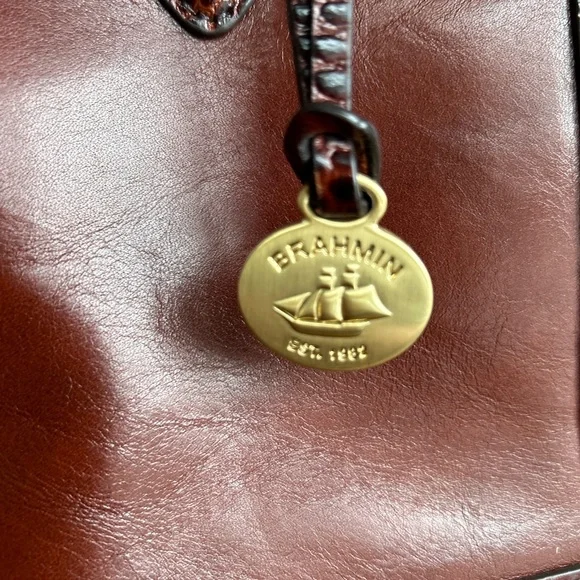 Brahmin Cognac Croc Leather Satchel Bag EUC - Picture 11 of 12